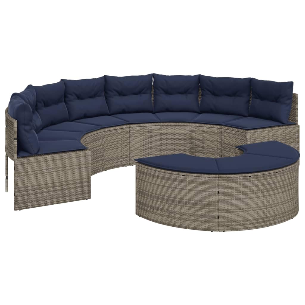 vidaXL Patio Sofa Set - 2 Piece Half-Round Outdoor Furniture - PE Rattan & Steel - Gray/Navy Blue - Durable & Weather-Resistant - Patio/Garden/Terrace Use