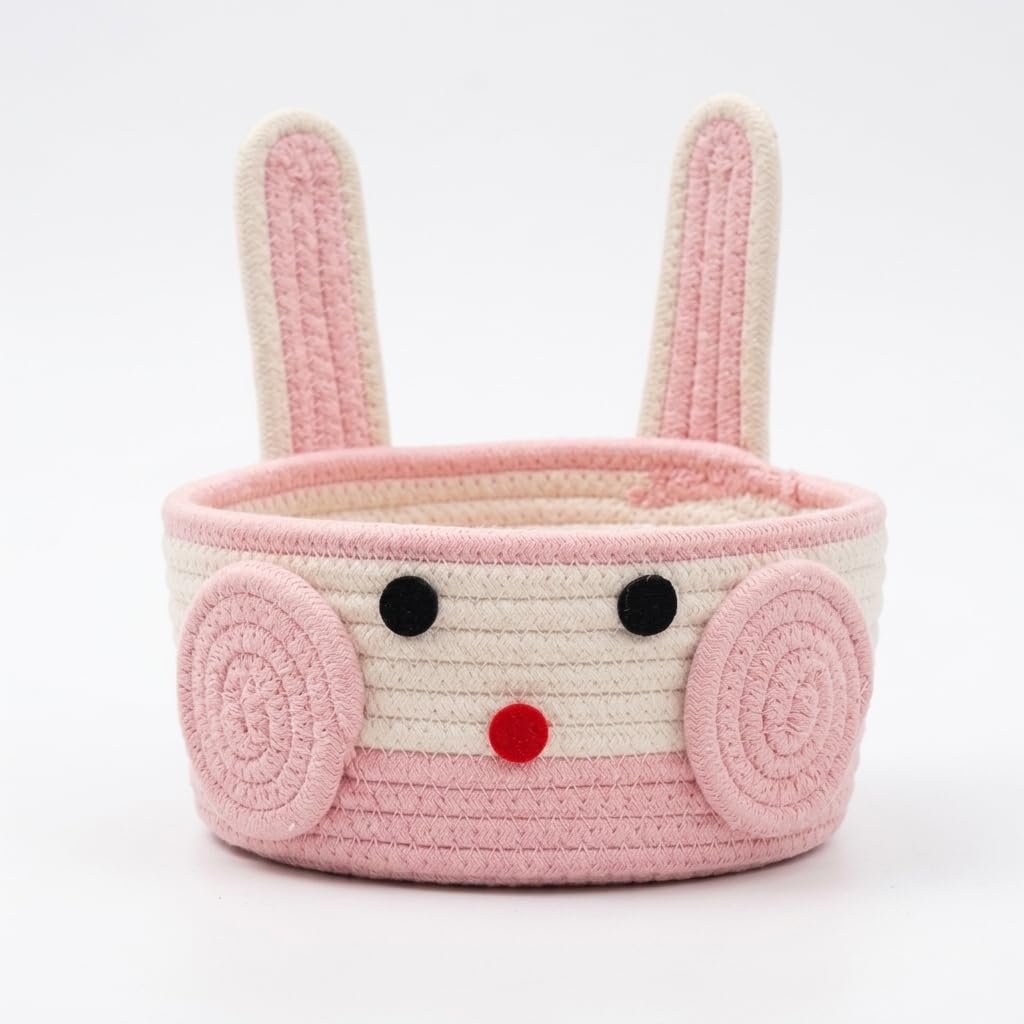 Loom & Luster Katty Woven Cotton Rope Bunny Storage Basket Cute, Laundry Basket Organizer for Toys, Blanket, Clothes, Towels, Gi