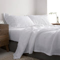 Simple&Opulence 100% Linen Sheet Set With Embroidery Washed - 4 Pieces (1 Flat Sheet & 1 Fitted Sheet & 2 Pillowcases) Natural F