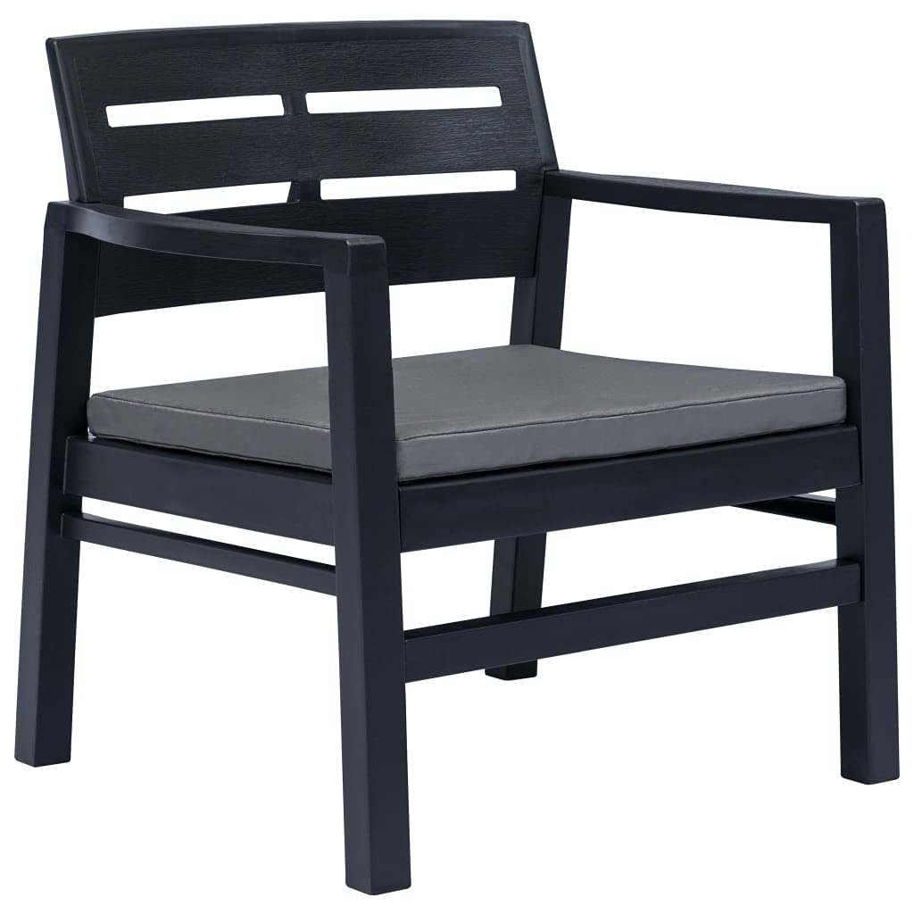 vidaXL 3-Piece Patio Lounge Set - Anthracite Plastic Outdoor Furniture Set with Armchairs, Table, and Comfortable Polyester Seat Cushions