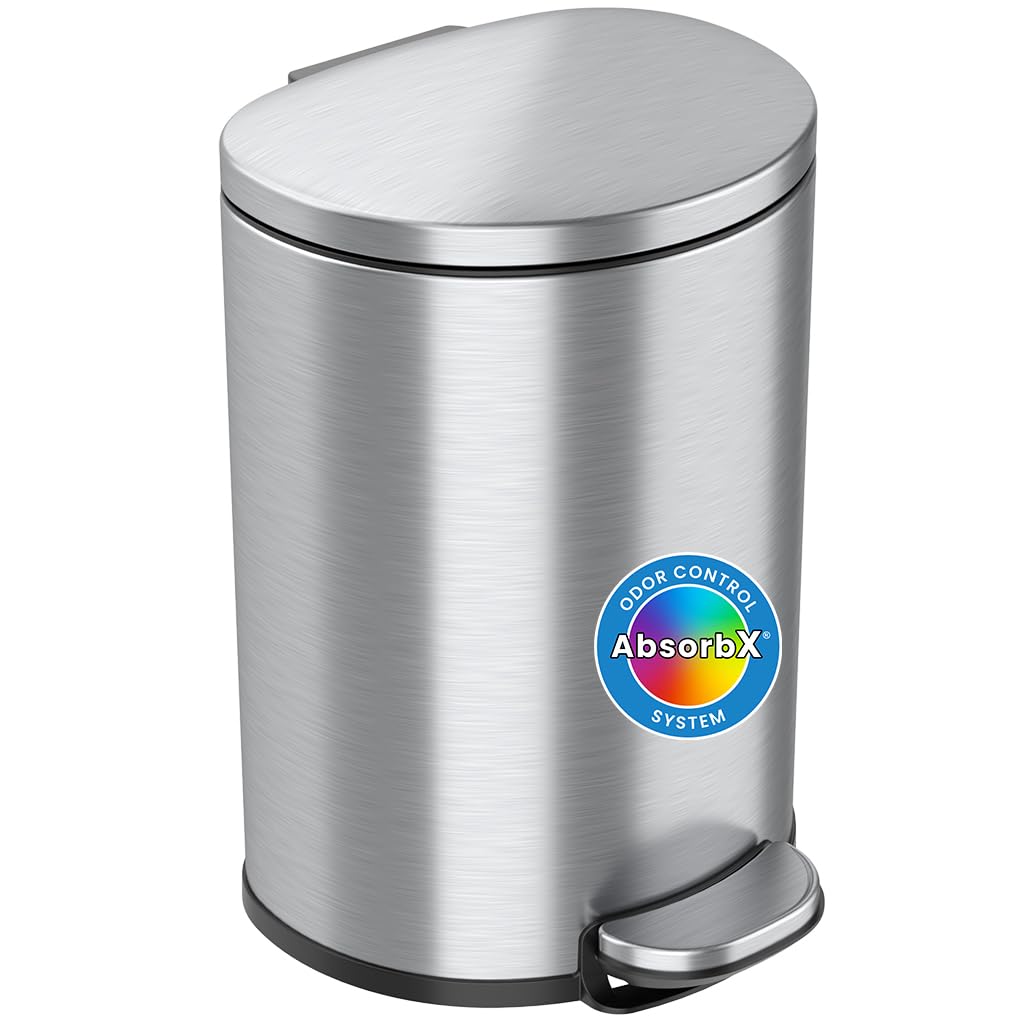 iTouchless SoftStep 3 Gallon Small Semi-Round Bathroom Step Trash Can with AbsorbX Odor Filter and Removable Inner Bucket, Stain