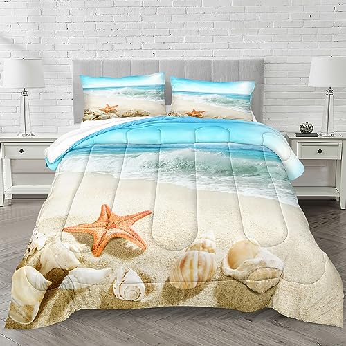 Bedbay Beach Comforter Set Queen Coastal Bedding Comforters & Sets Turquoise Blue Ocean Natural Themed Beach Bedding Comforter S