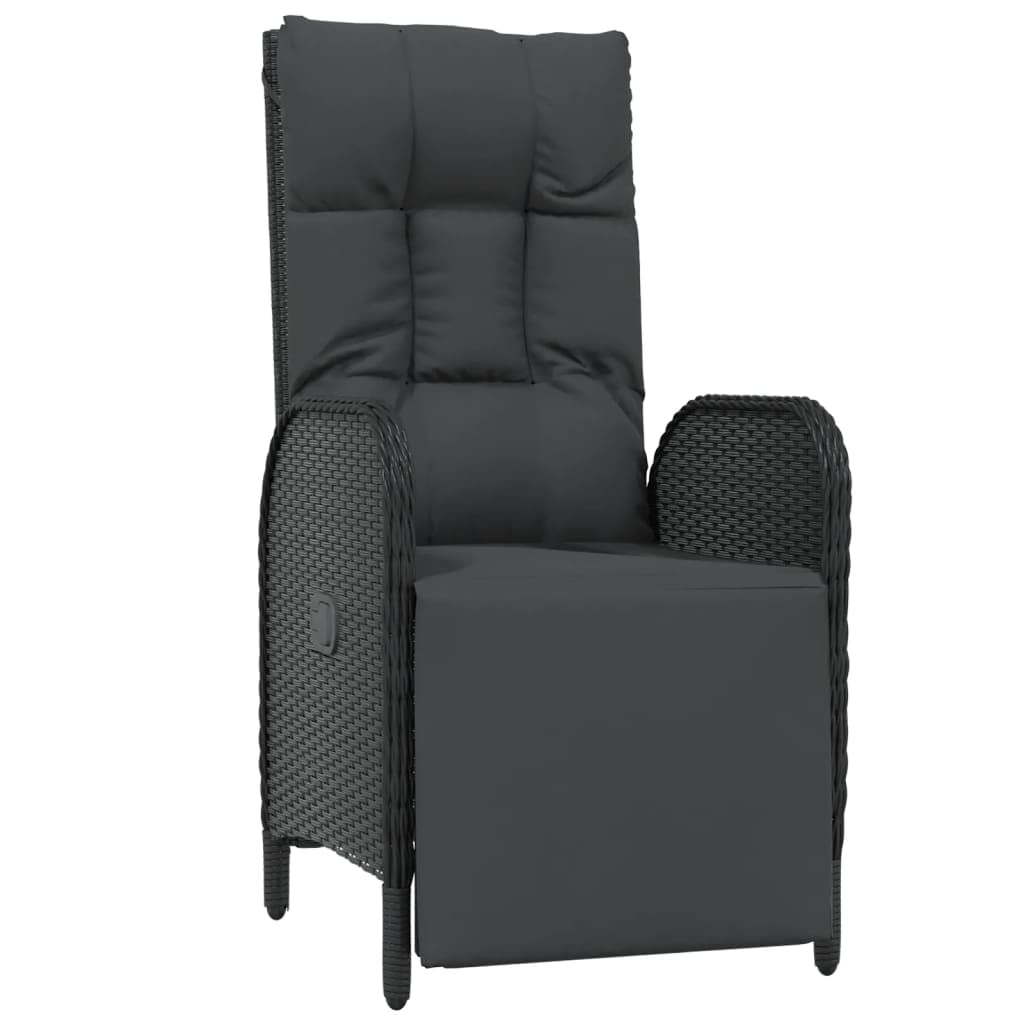 vidaXL Patio Dining Set 3 Piece, Wicker Dining Table and Chair with Cushions, Reclining Chair for Lawn Backyard Garden, Black Poly Rattan