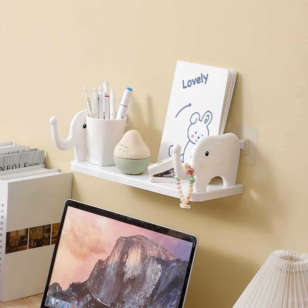 Elephant Cartoon Stand Multipurpose Wall Mount Floating Shelf And Rack With Self Adhesive Sticker. Wall Mounted Storage Shelf Or