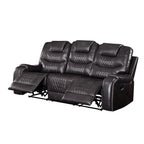 Acme Braylon Faux Leather Tufted Motion Reclining Sofa in Magnetite Black