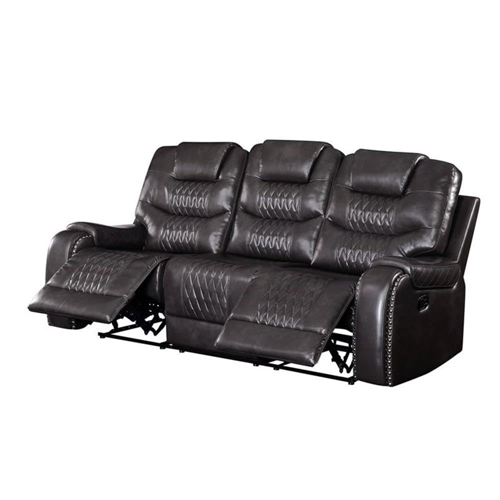 Acme Braylon Faux Leather Tufted Motion Reclining Sofa in Magnetite Black