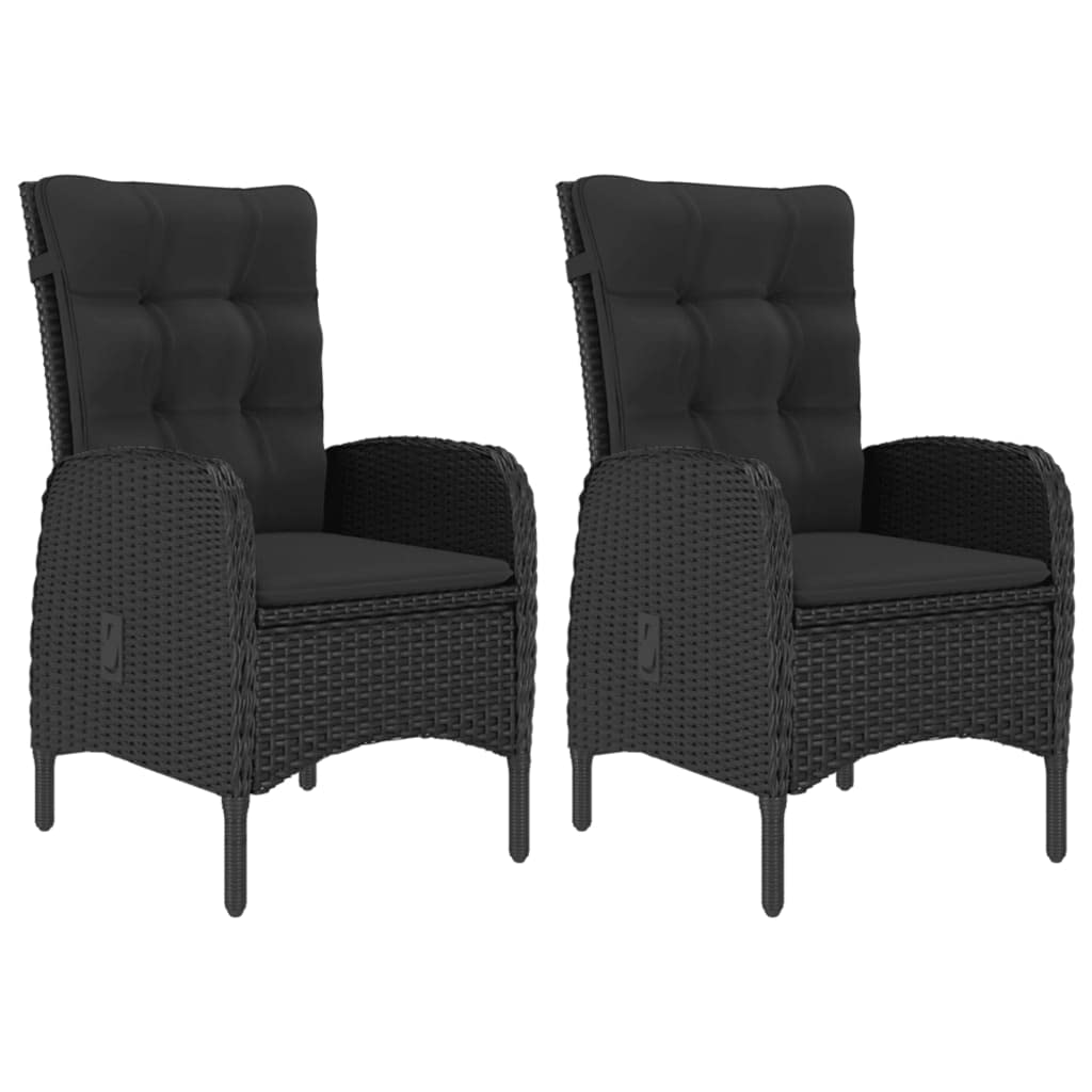 vidaXL 3-Piece Patio Bistro Set in Black - Stylish Outdoor Furniture Set with Poly Rattan, Steel, and Acacia Wood Construction - Includes Armchairs and Coffee Table for Outdoor Relaxation