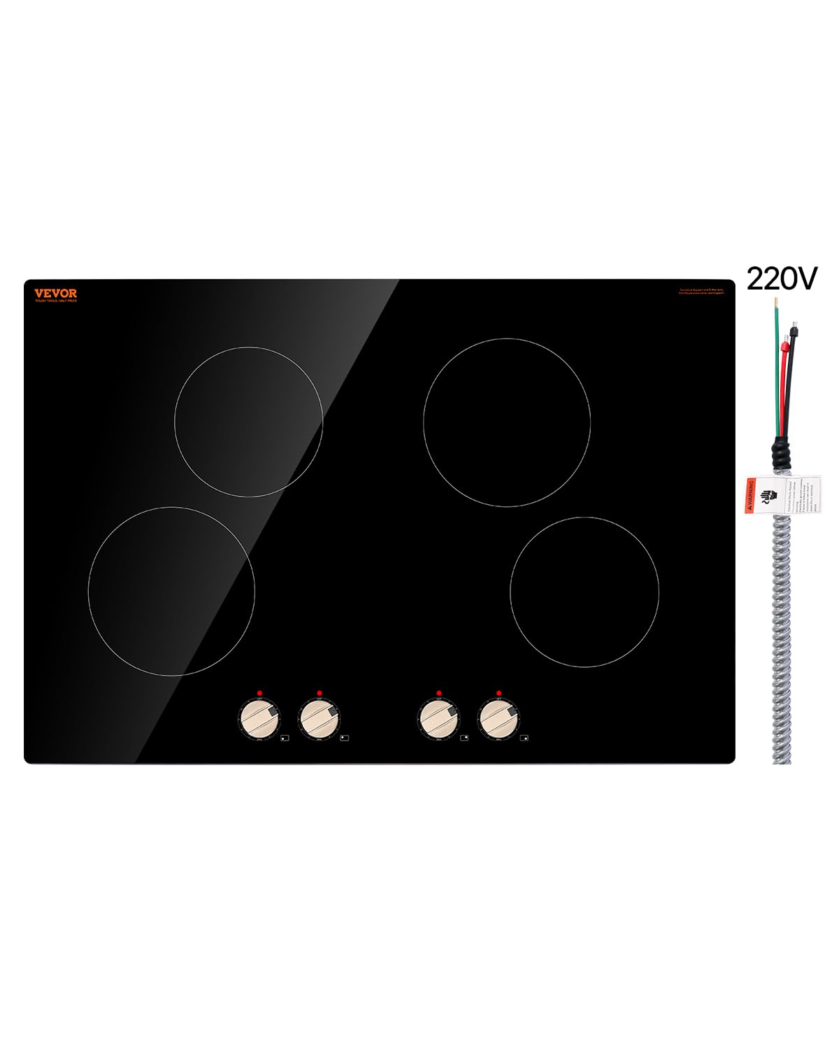 VEVOR Induction Cooktop, 6600W Electric Countertop Burner, 4 Burner Knob Control Stove, Built-in Induction Cooktop with 12 Tempe
