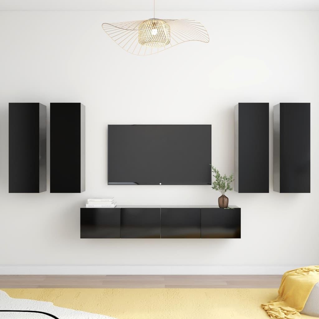 vidaXL TV Cabinet Set 6 Piece Home Living Room Bedroom Furniture HiFi Stereo Cabinet TV Stand Media Unit Entertainment Center Engineered Wood Black