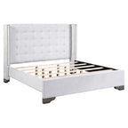 Acme Artesia Tufted Fabric Eastern King Platform Bed in Tan and Salvaged Natural