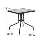 Flash Furniture Barker 28'' Square Tempered Glass Metal Table with Black Rattan Edging