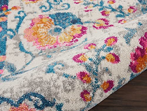 HomeRoots 100% Polypropylene 2â?? x 6â?? Ivory and Blue Floral Vines Runner Rug