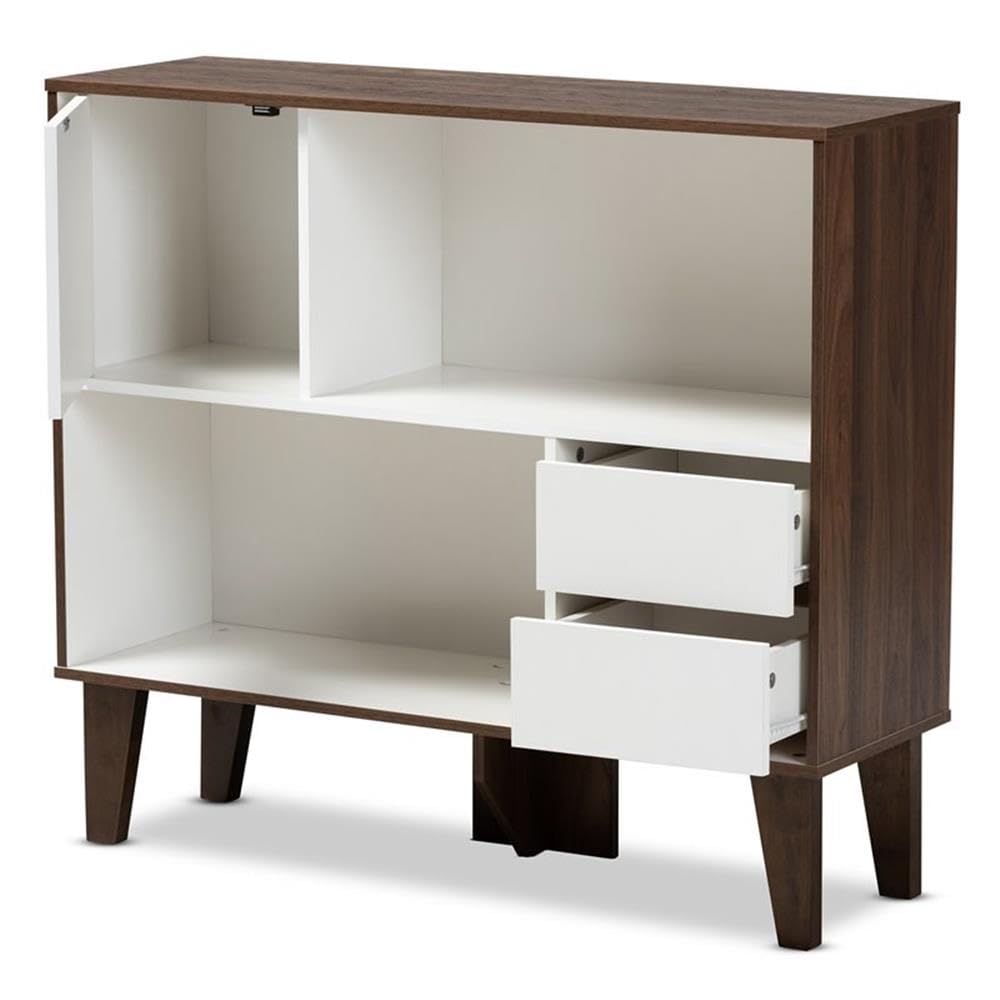 Baxton Studio Senja Modern and Contemporary Two-Tone White and Walnut Brown Finished Wood 2-Shelf Bookcase