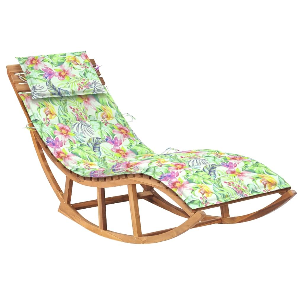 vidaXL Solid Teak Wood Rocking Sun Lounger with Cushion - Weather-Resistant Garden Furniture for Patio, Balcony, Poolside - Durable and Smooth Finish.