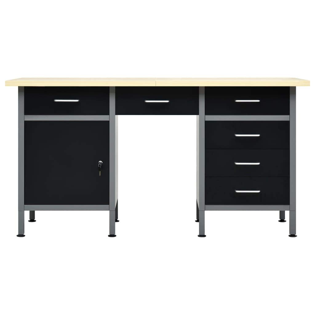 Vidaxl Workbench, Work Station With Drawers And Door, Work Table, Tool Bench For Garage Utility Room Stockroom Diy Workshop, Heavy Duty Steel