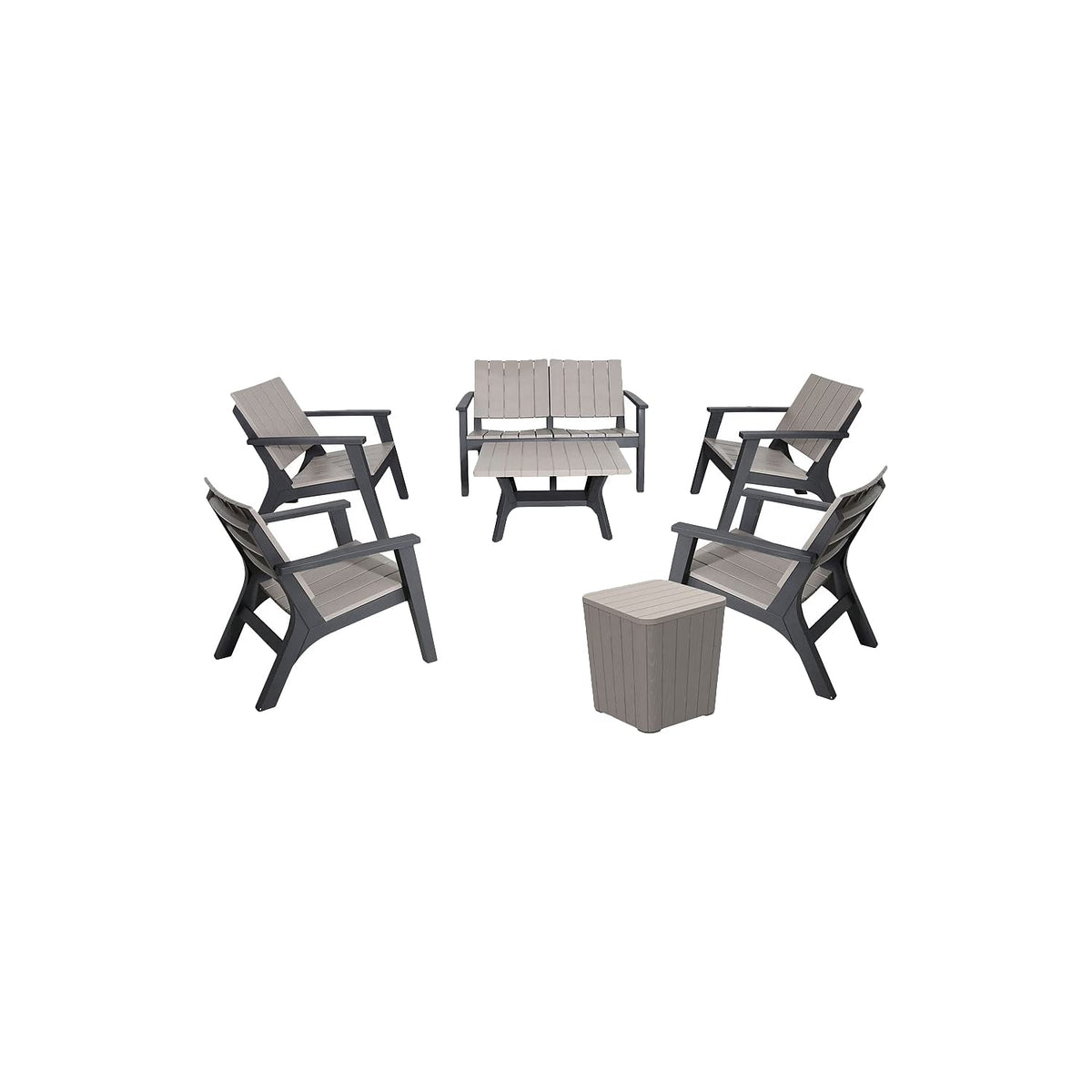 Dukap Enzo 7 Piece Patio Seating Set With Storage Space, Outdoor Conversation Seats With Weather And Water Resistant Balcony Furniture, Spacious Porch Furnitures For Ultimate Comfort | Grey