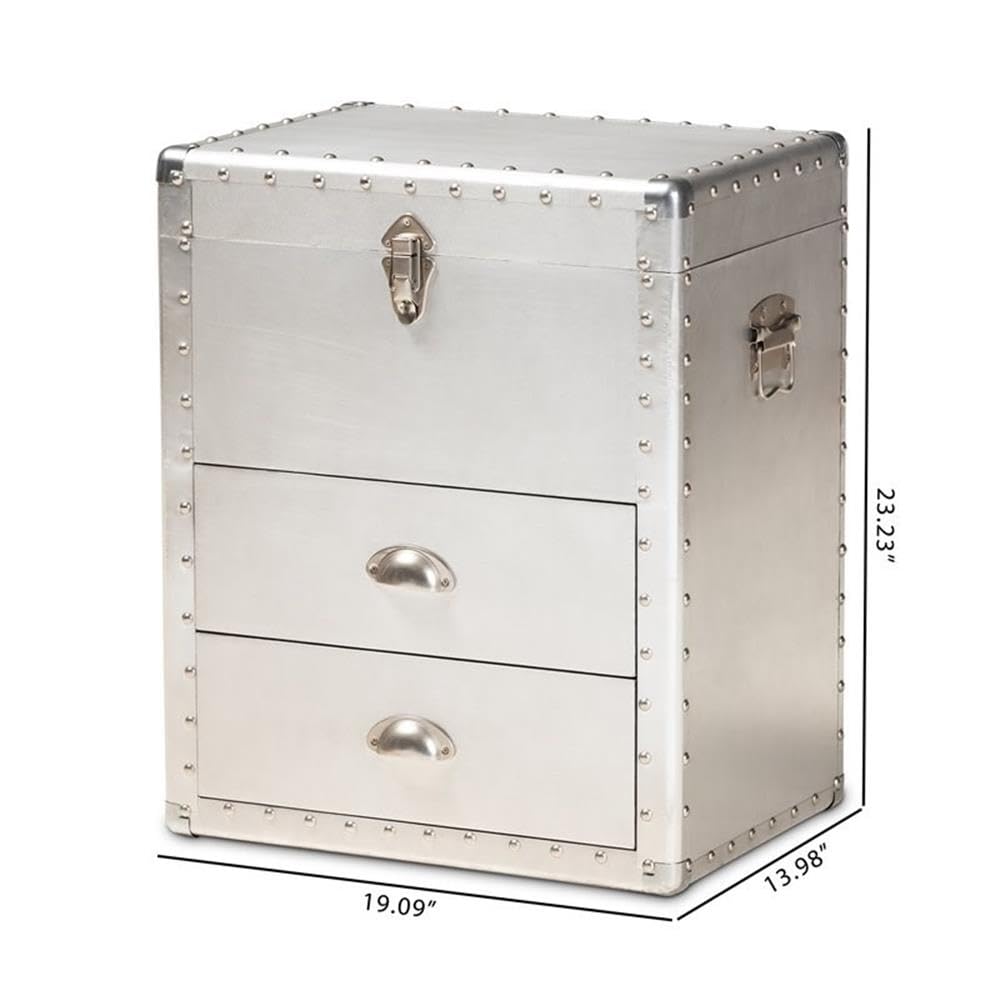 Baxton Studio Serge French Industrial Silver Metal 2-Drawer Accent Storage Cabinet