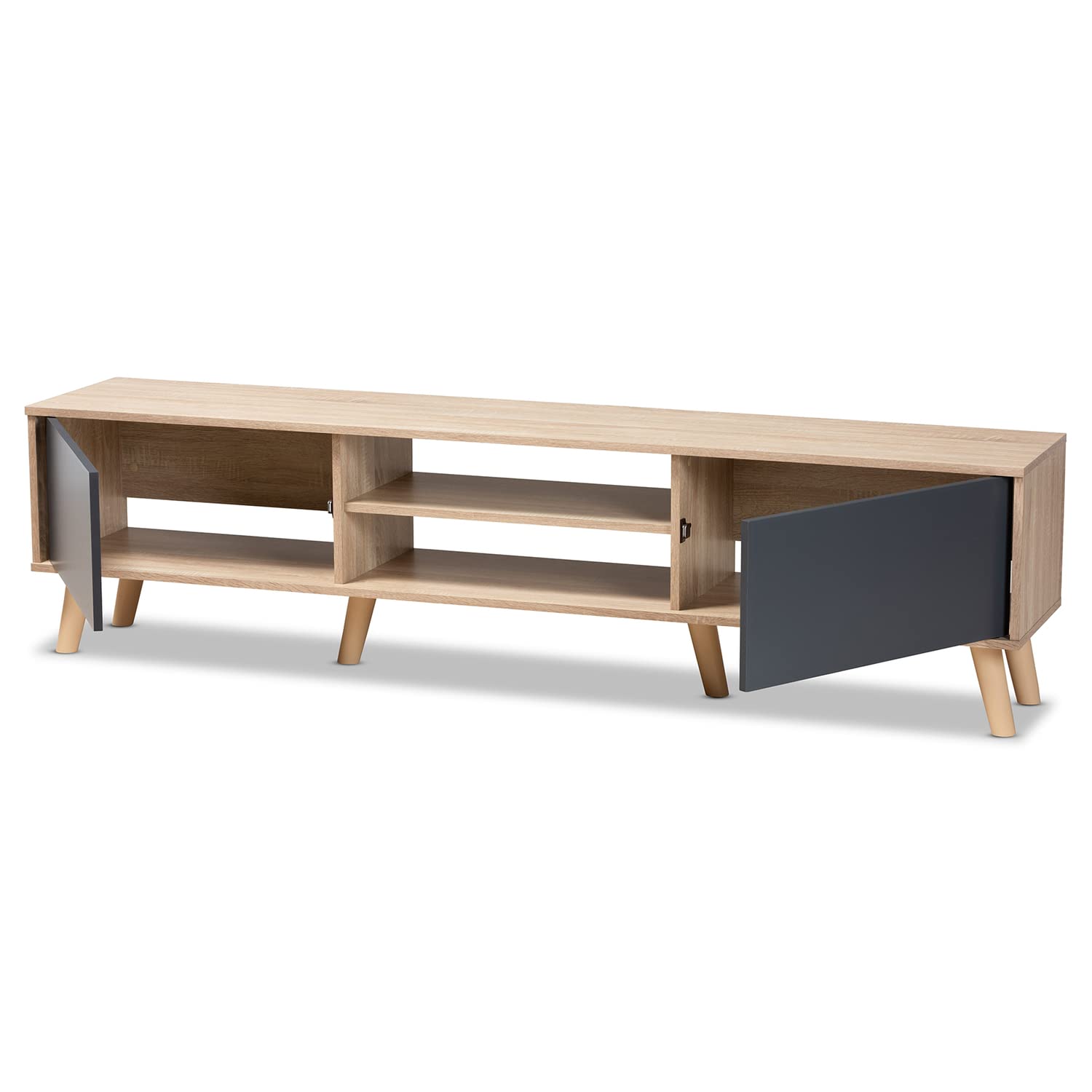 Baxton Studio Clapton Modern and Contemporary Two-Tone Grey and Oak Brown Finished Wood TV Stand