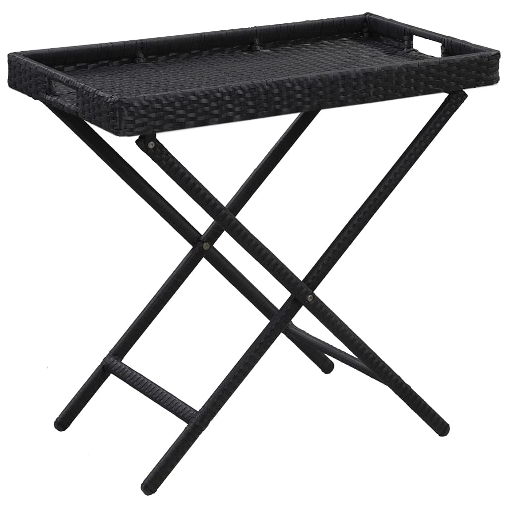 vidaXL Foldable Table - Black Poly Rattan and Metal Console Table - Indoor/Outdoor Table with Easy Clean Design - 31.5"x17.7"x29.5"