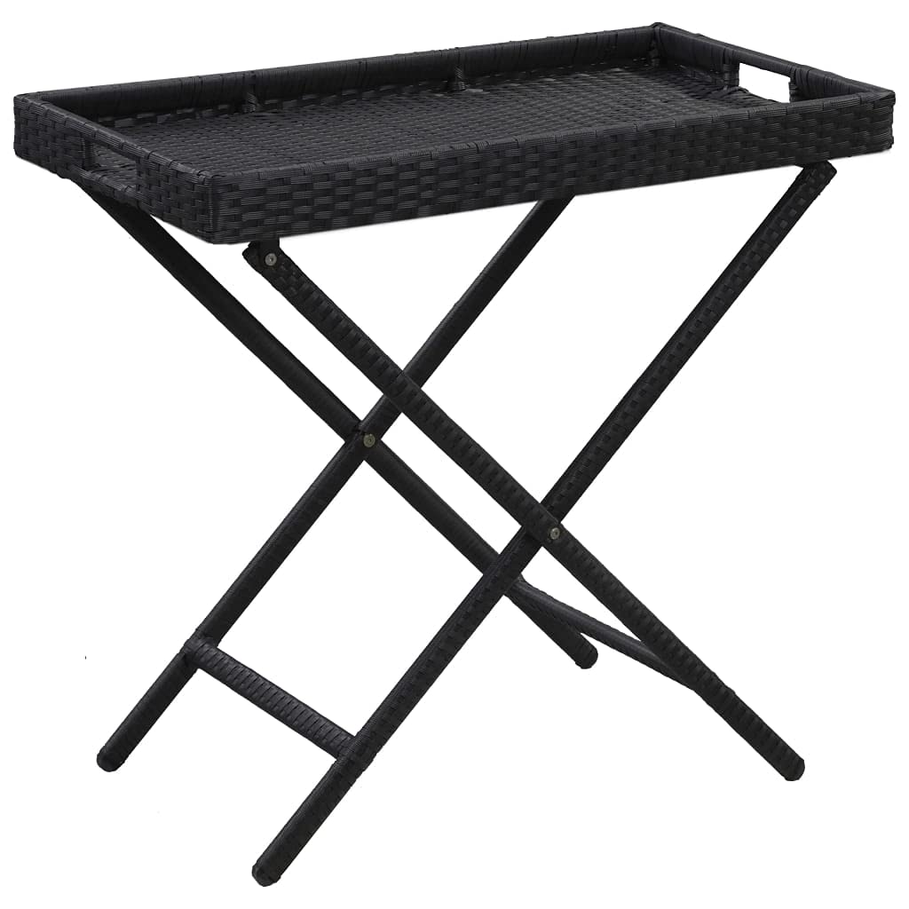 vidaXL Foldable Table - Black Poly Rattan and Metal Console Table - Indoor/Outdoor Table with Easy Clean Design - 31.5&quot;x17.7&quot;x29.5&quot;