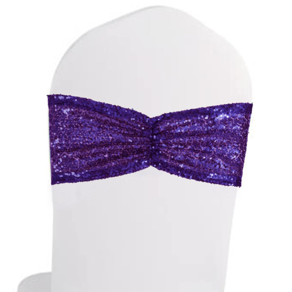 Eternal Beauty Set Of 20 Sequin Chair Sashes Purple Chair Sashes For Wedding Hotel Party Banquet Chairs Decorations
