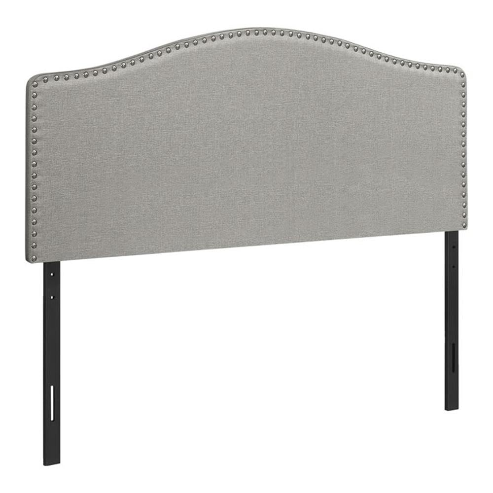 Monarch Specialties 6013Q, Queen, Bedroom, Upholstered, Look, Grey, Transitional Bed Size Linen Headboard