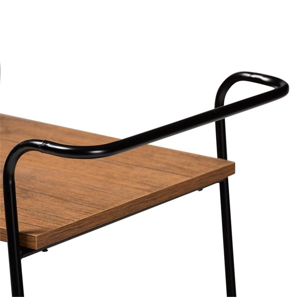 Baxton Studio Bernard Rustic Industrial Black Metal and Walnut Finished Wood 3-Tier Small Mobile Wine Bar Cart