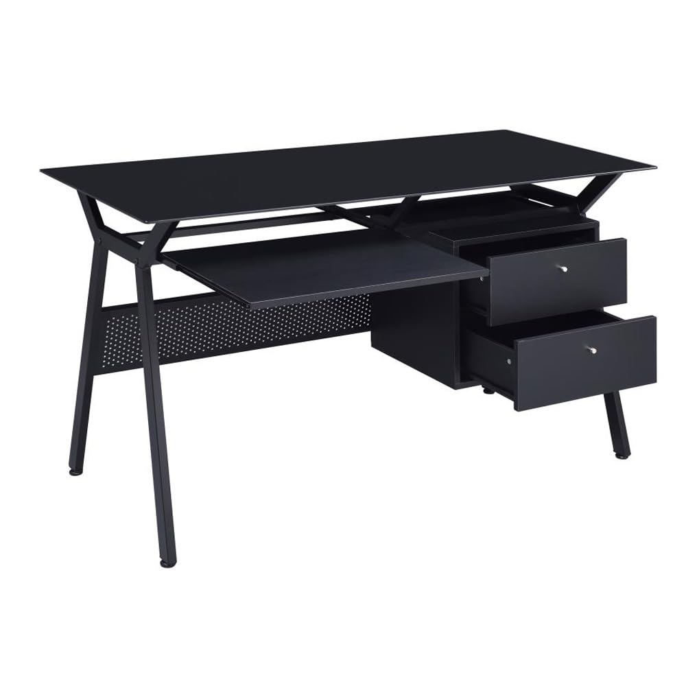 Coaster Modern 55-Inch Office Computer Desk Workstation with Black Tempered Glass Top Keyboard 2-Drawer Storage 55.00Lx 23.50W x 30.75H 800436