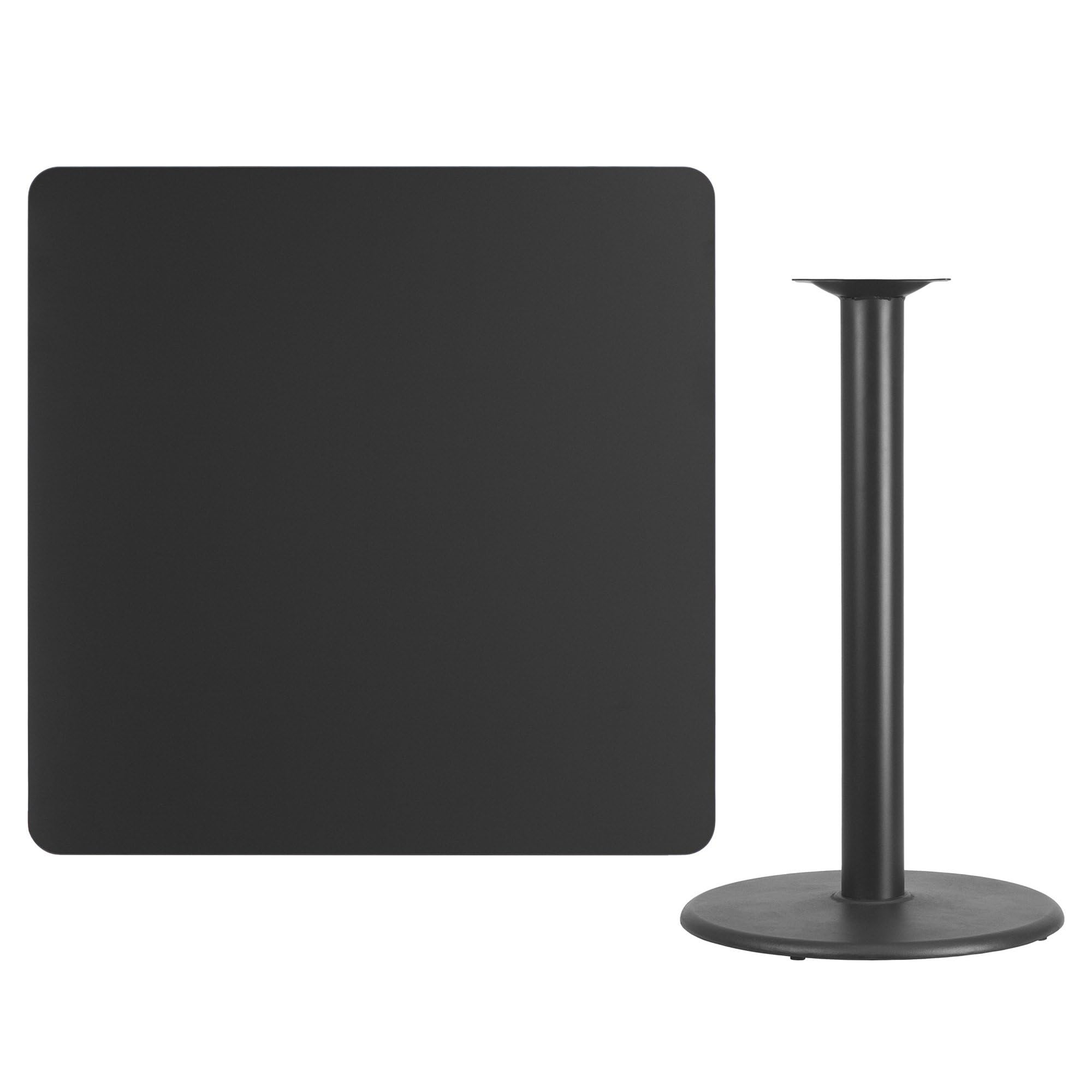 Flash Furniture 42'' Square Black Laminate Table Top with 24'' Round Bar Height Table Base
