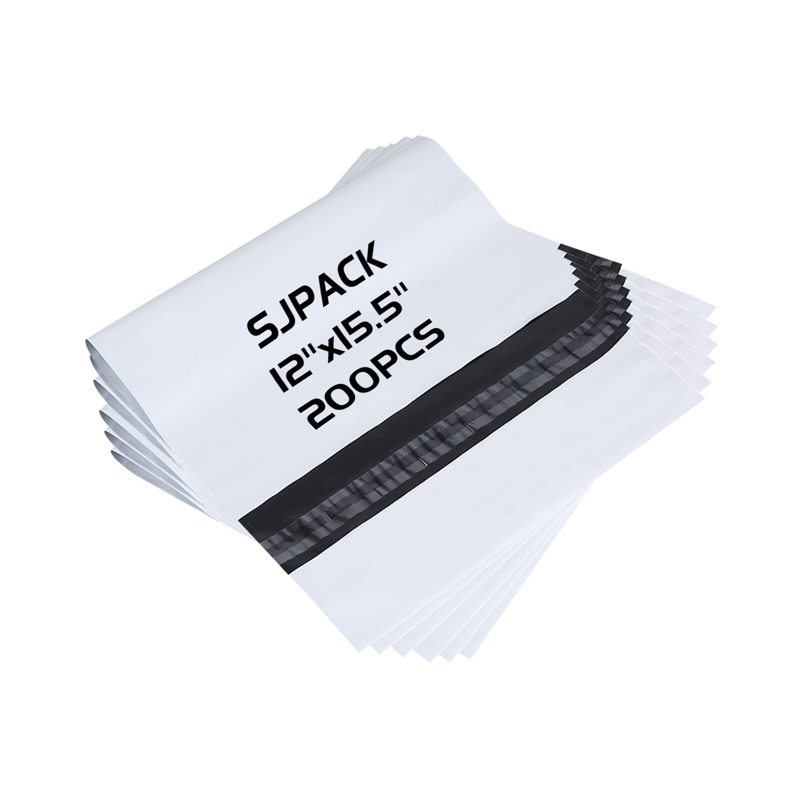 Sjpack 2.5 Mil 12X15.5-Inch Poly Mailers Envelopes Bags, White Shipping Bags (200 Bags)