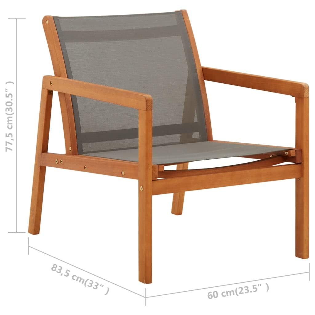 vidaXL Solid Eucalyptus Wood Gray Lounge Chair - Stylish Outdoor Weather-Resistant Patio and Garden Furniture with Breathable Textilene, Easy Assembly