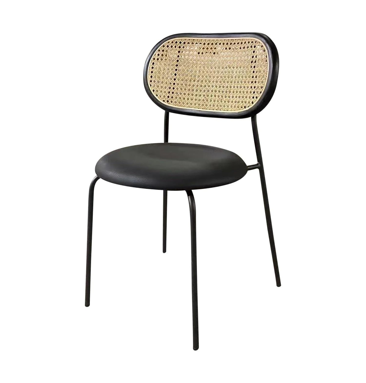 Rose Dining Chair - Rattan/Black/Black Leather