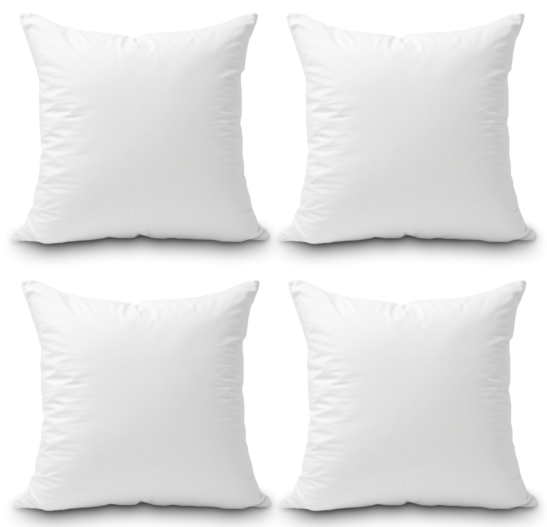 Foamily Throw Pillow Insert 18 X 18 Inch (Set Of 4) Hypoallergenic 100% Virgin Fiber Bed, Sofa, Couch Decorative Indoor Pillows