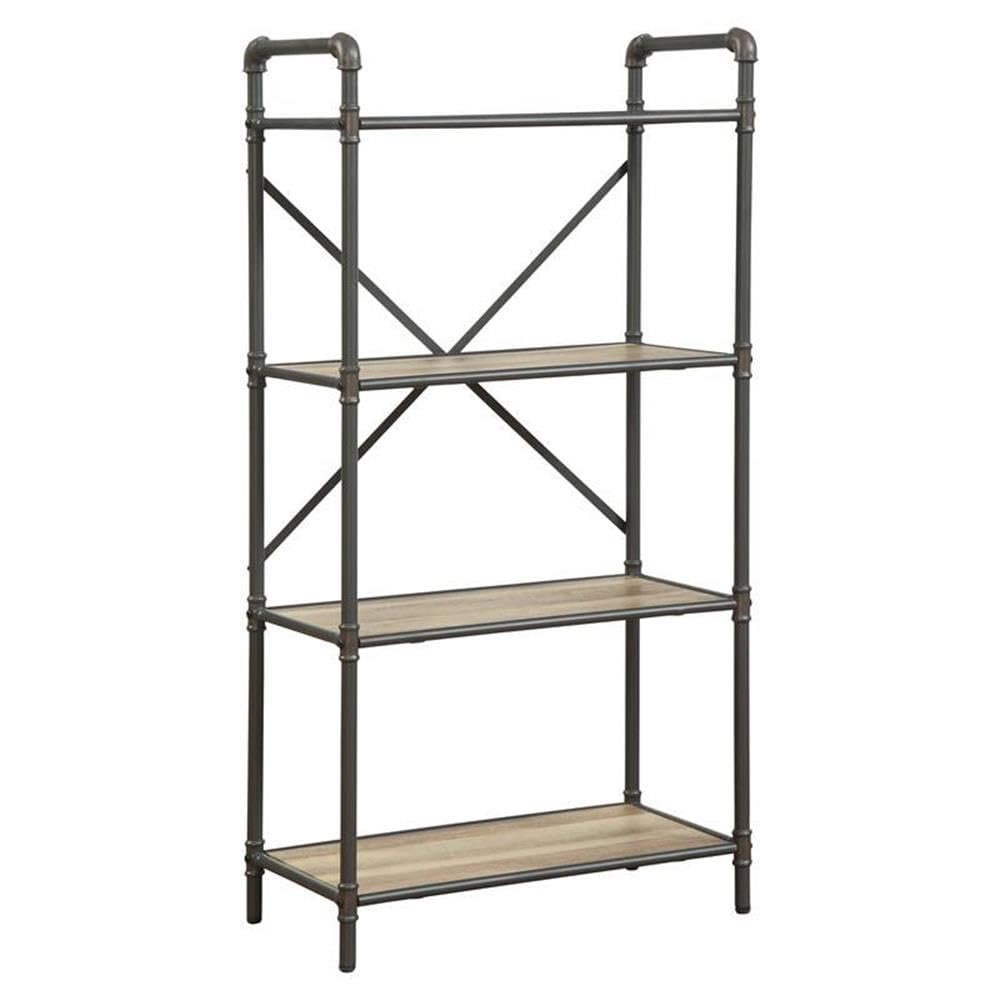 Acme Itzel 4 Wooden Tiers Rectangular Bookshelf in Antique Oak and Sandy Gray