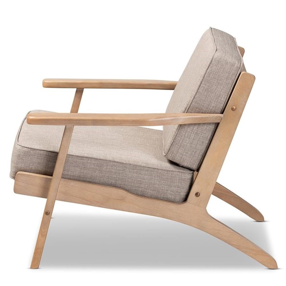 Baxton Studio Sigrid Mid-Century Modern Light Grey Fabric Upholstered Antique Oak Finished Wood Armchair