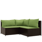 vidaXL 4 Piece Patio Lounge Set with Cushions - Weather-Resistant Poly Rattan Garden Sofa Set with Glass Tabletop - Brown and Green - Outdoor Furniture