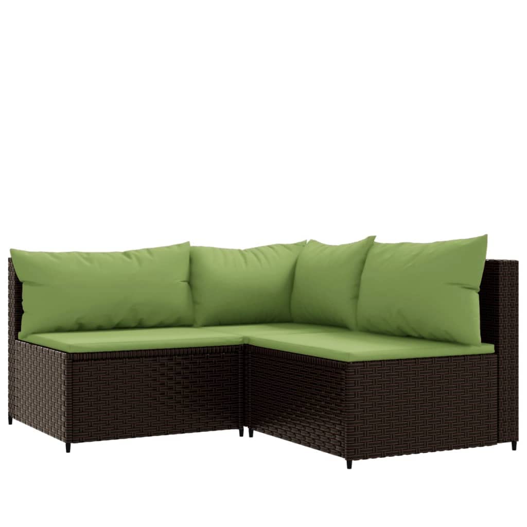 vidaXL 4 Piece Patio Lounge Set with Cushions - Weather-Resistant Poly Rattan Garden Sofa Set with Glass Tabletop - Brown and Green - Outdoor Furniture