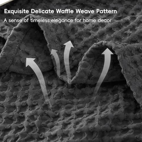 Phf Ultra Soft Waffle Weave Throw Blanket 50'X 60'- Washed Lightweight Breathable Breathable Cozy Woven Blanket - Great For Couch Bed Sofa Home Car - Black