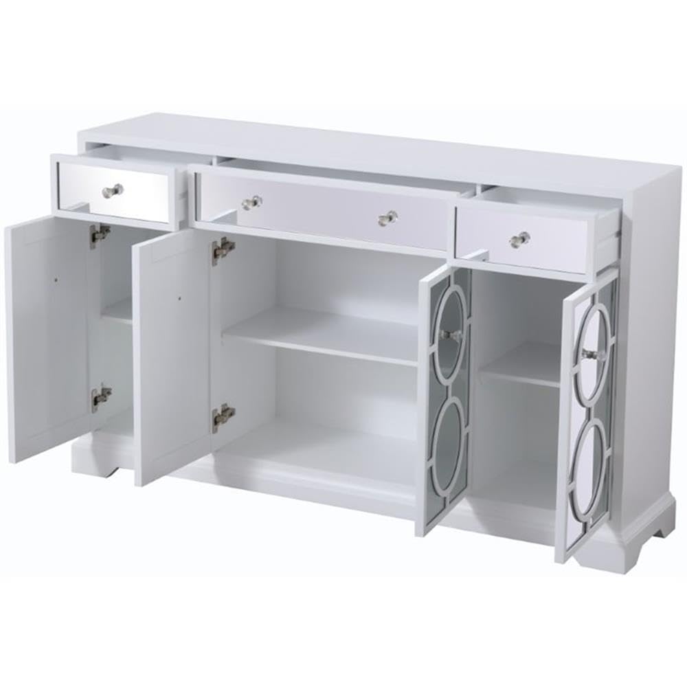 Elegant Decor Modern 4 Door 60" Mirrored Panel Sideboard in White