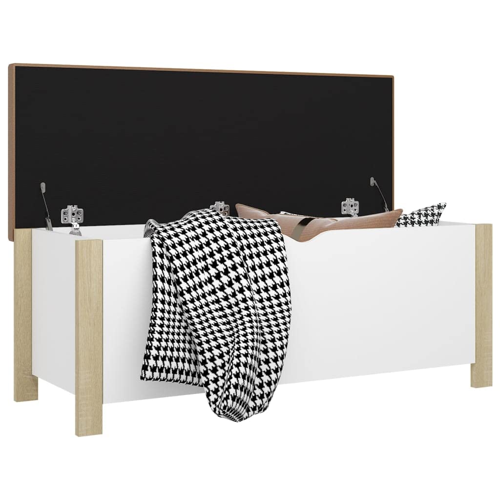 vidaXL Multi-Purpose Storage Box with Cushion Top High-Gloss White Engineered Wood