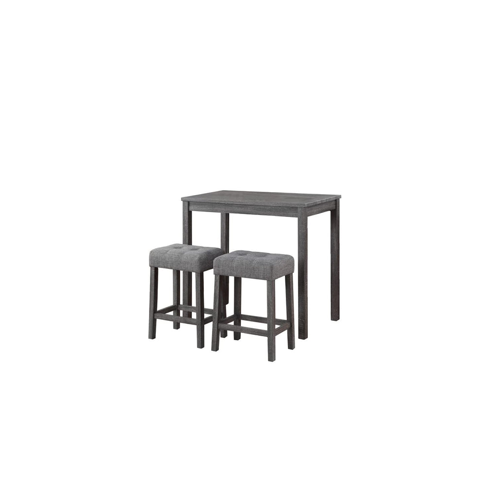 Lilola Home Lux Gray 3 Piece Counter Height 36" Pub Table Set with Tufted Gray Linen Stools
