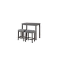 Lilola Home Lux Gray 3 Piece Counter Height 36" Pub Table Set with Tufted Gray Linen Stools