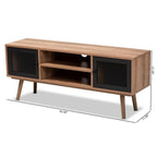Baxton Studio Yuna Mid-Century Modern Transitional Natural Brown Finished Wood and Black Metal 2-Door TV Stand