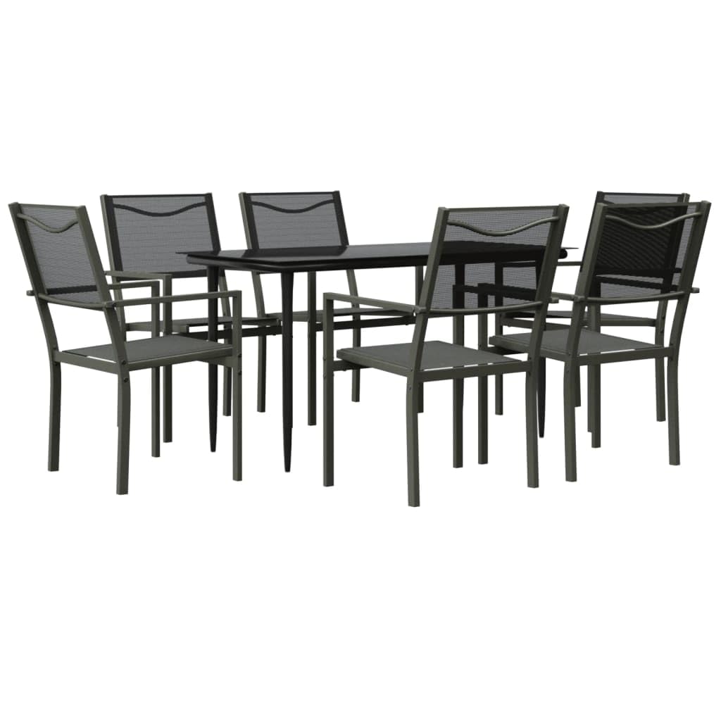 vidaXL 5-Piece Patio Dining Set with Ergonomic Chairs and Glass Tabletop - Sturdy Powder-Coated Steel and Textilene Material, Black