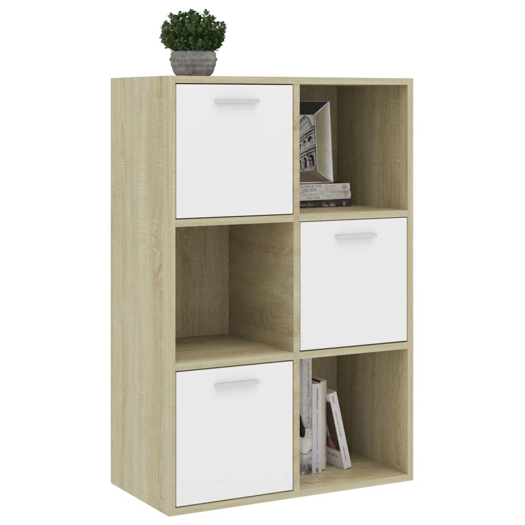 vidaXL Storage Cabinet, Storage Cabinet with 3 Doors Bookcase, Storage Shelf, Freestanding Shelving Unit, Modern, White and Sonoma Oak Engineered Wood