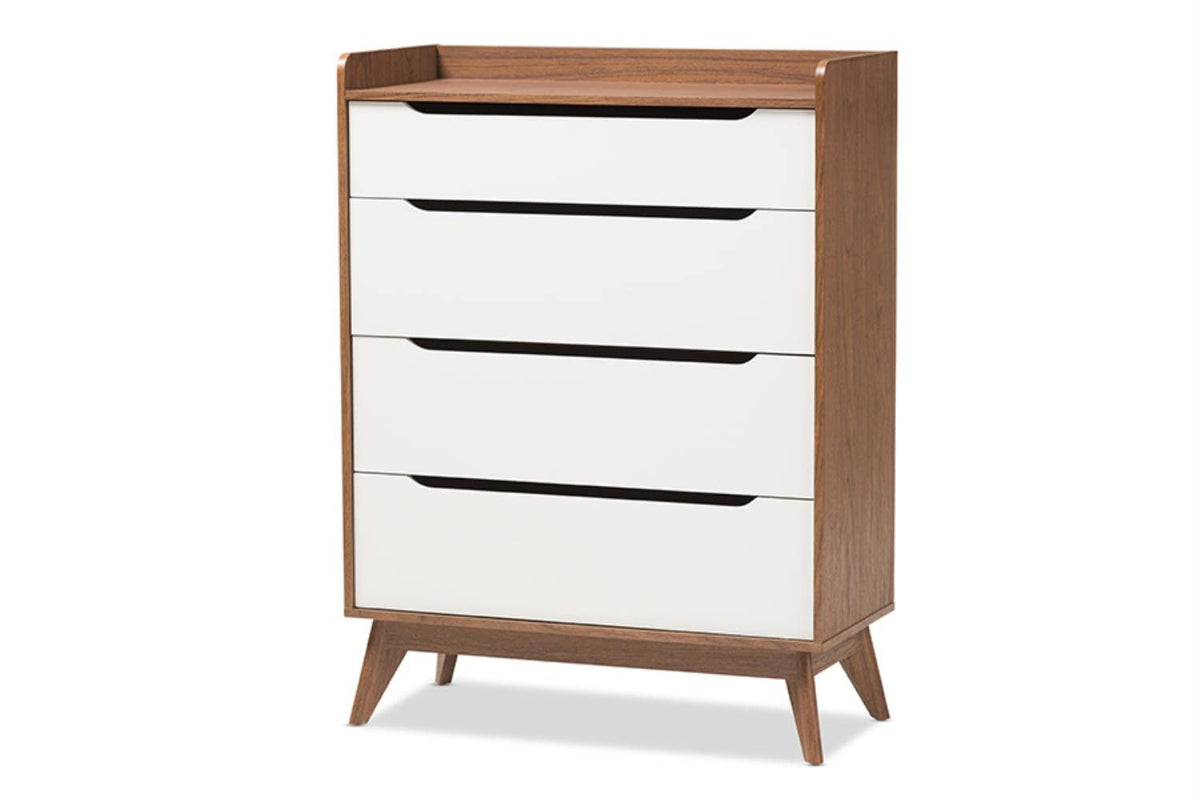 Baxton Studio Brighton 4 Drawer Chest in White and Walnut