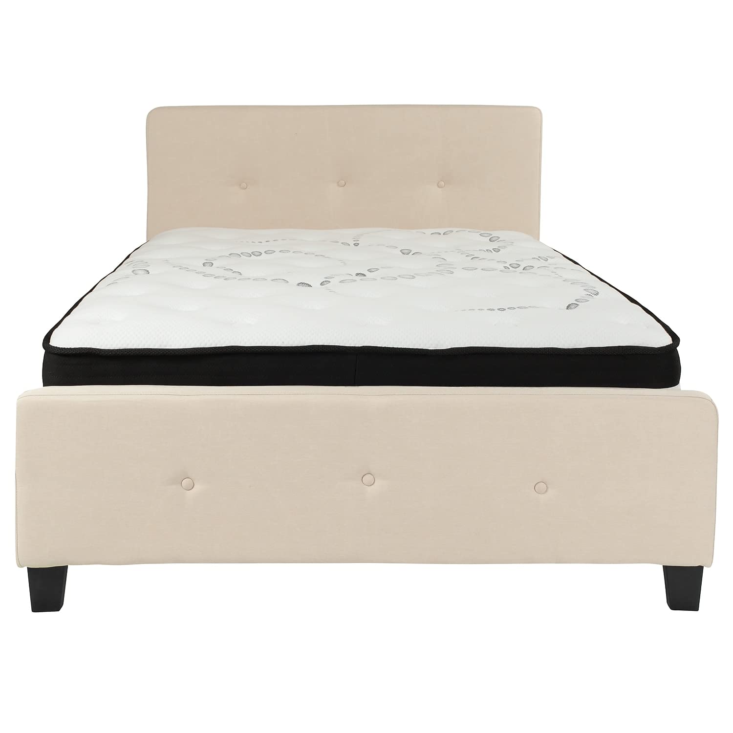 Flash Furniture Tribeca Full Size Tufted Upholstered Platform Bed In Beige Fabric With Pocket Spring Mattress