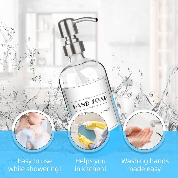 Arktek 2 Pack Glass Soap Dispenser - Clear Dish Soap Dispenser For Kitchen, Refillable Liquid Hand Soap Dispenser With Rust Proo