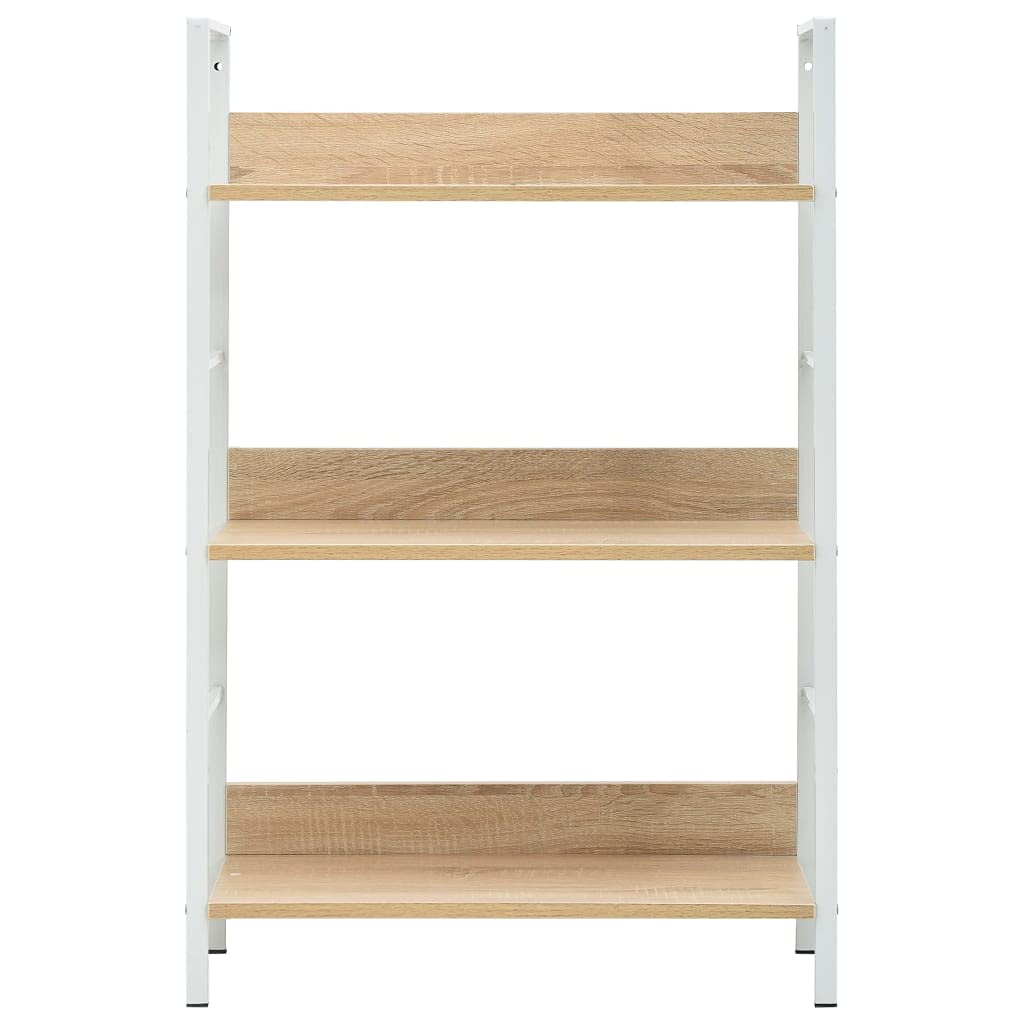 vidaXL 3-Layer Book Shelf and Display Stand in Oak – Sturdy Engineered Wood and Steel Construction, Ideal for Office, Living Room or Patio