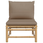 vidaXL Bamboo Patio Middle Sofa with Taupe Cushions, Outdoor Comfortable Lounge Set, Modular Design, Easy Assembly